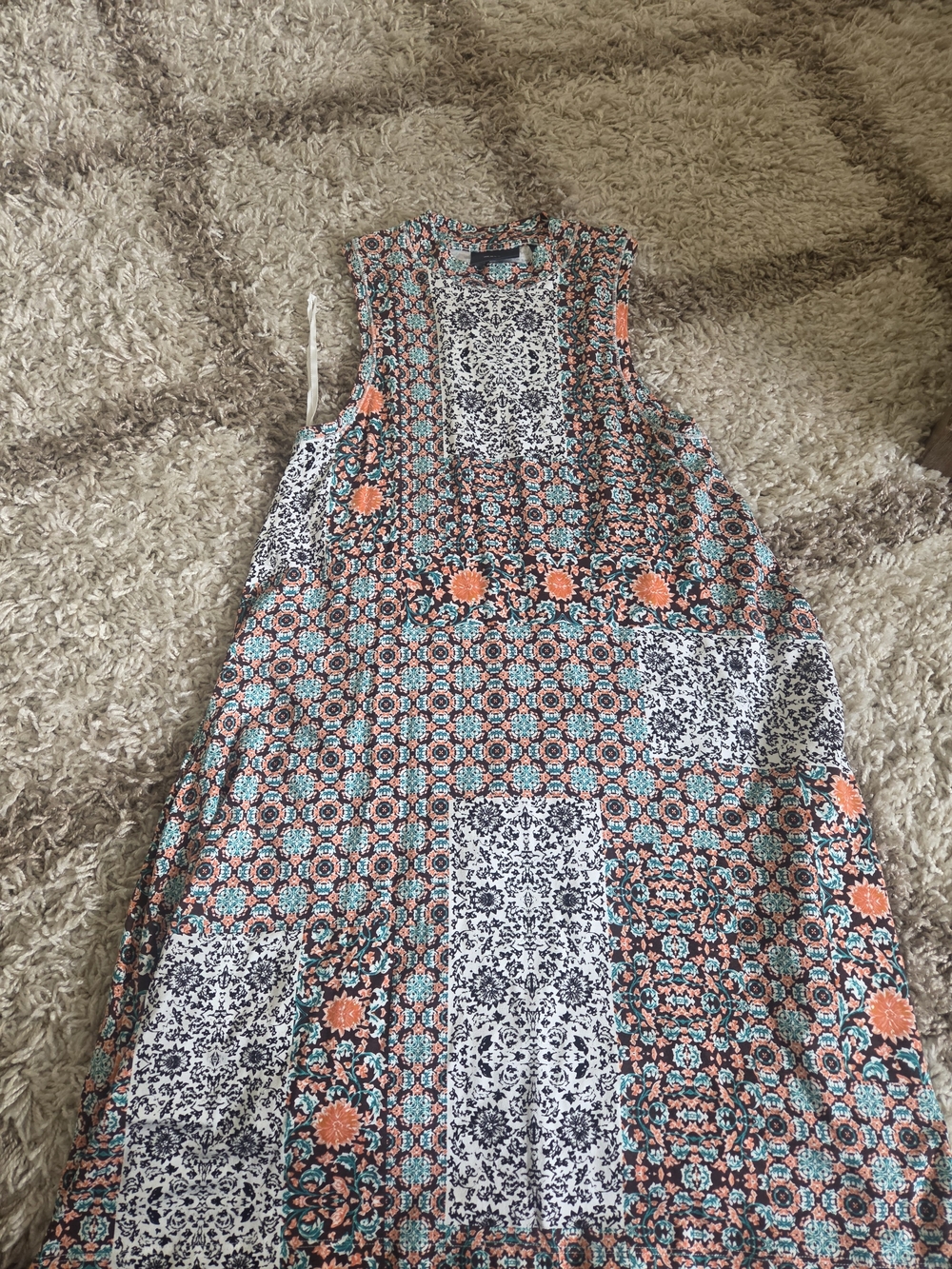 Maeve Coral, Teal & White Patchwork Maxi Dress